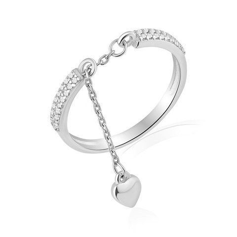 HEART CHAIN Ring | Срібна каблучка з серцем на ланцюжку 10662-16 фото