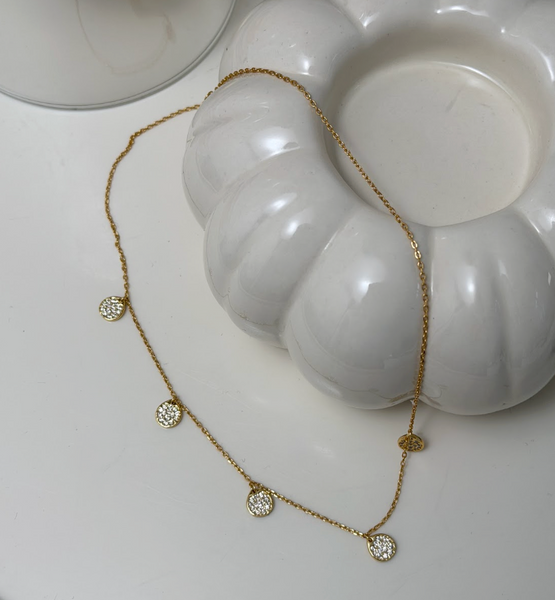 COINS SHINE Necklace | Срібна підвіска з невеликими круглими елементами з позолотою з камінцями Necklace03g фото