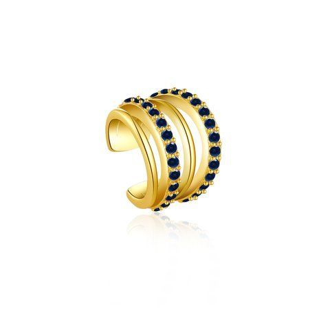 ECLIPSE Cuff | Срібний каф у формі паралельних ліній з синіми камінцями з позолотою Cuff23 фото